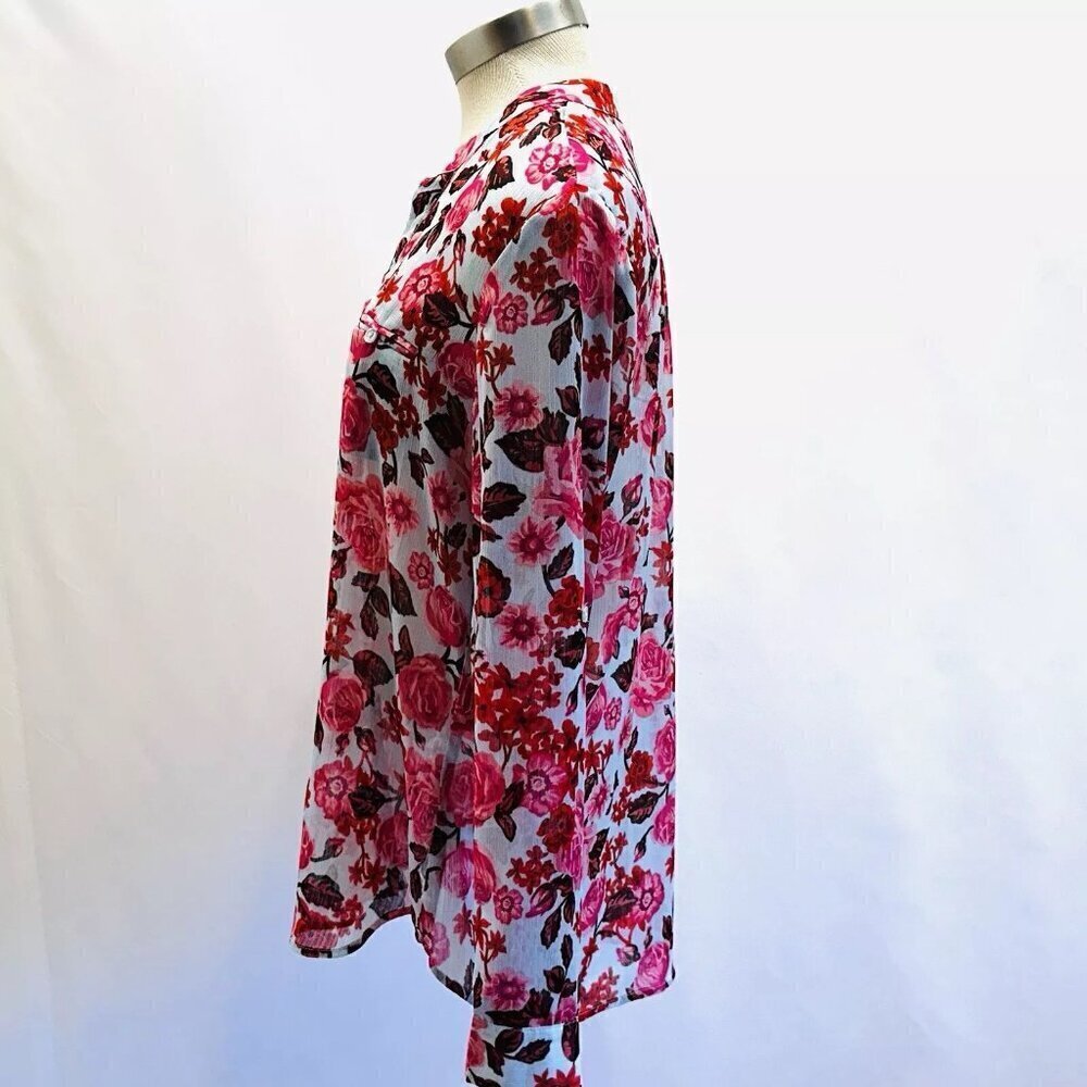 KUT from the Kloth Women Long Sleeve Button Down Pink Floral Sheer Roll Tab Sz M - Picture 6 of 12